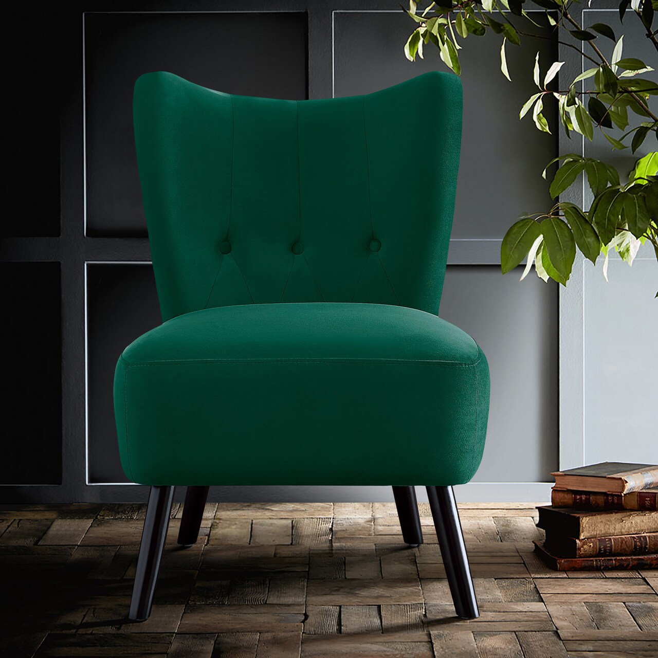 Contemporary Home Living 33" Green Velvet Upholstery Tufted Back Accent Chair
